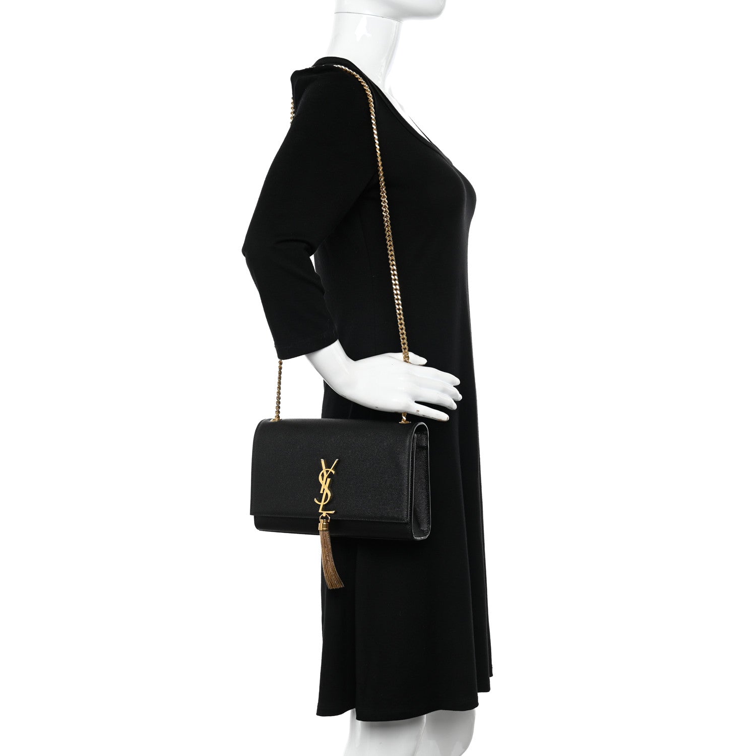 Saint Laurent Grain De Poudre Medium Classic Monogram Kate Tassel Satchel Black 2 of 11