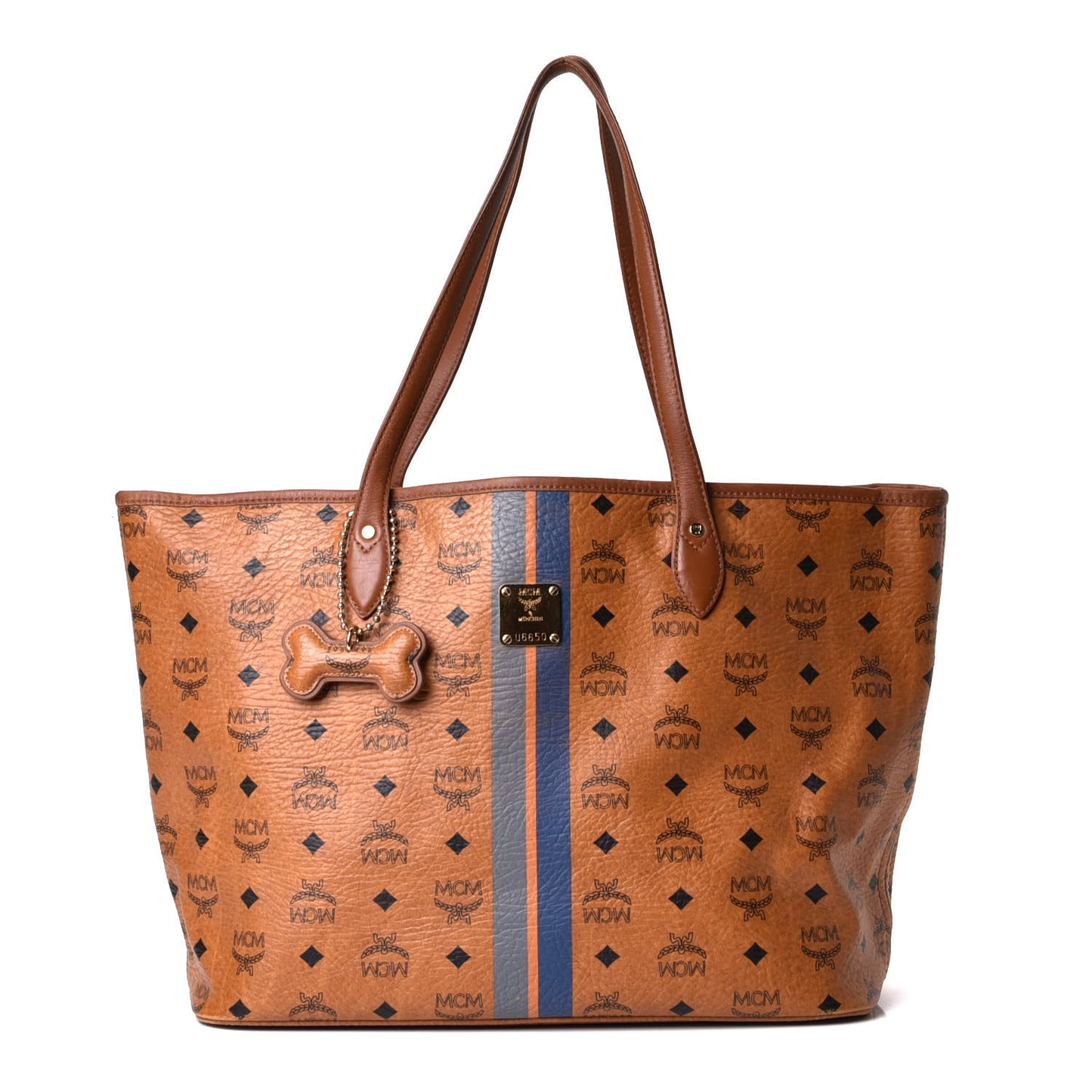 Visetos Dog Bone Striped Shopper Tote Cognac