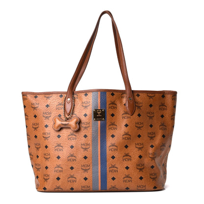 MCM Visetos Dog Bone Striped Shopper Tote Cognac 1 of 9