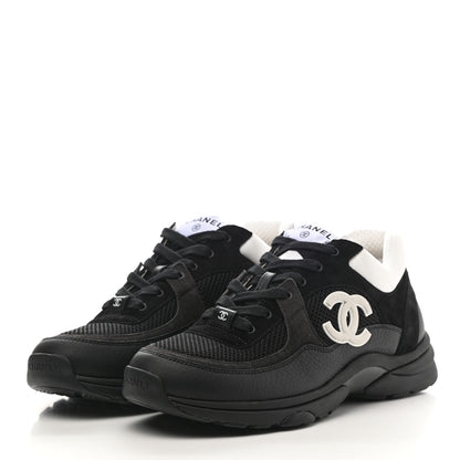 Chanel Mesh Suede Grained Calfskin Womens CC Sneakers 40.5 Black White 3 of 8