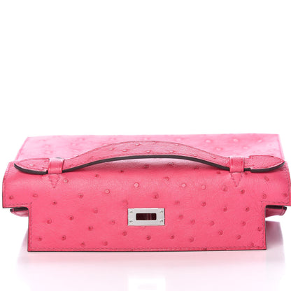 Hermes Ostrich Kelly Pochette Clutch Rose Tyrien 18 of 29