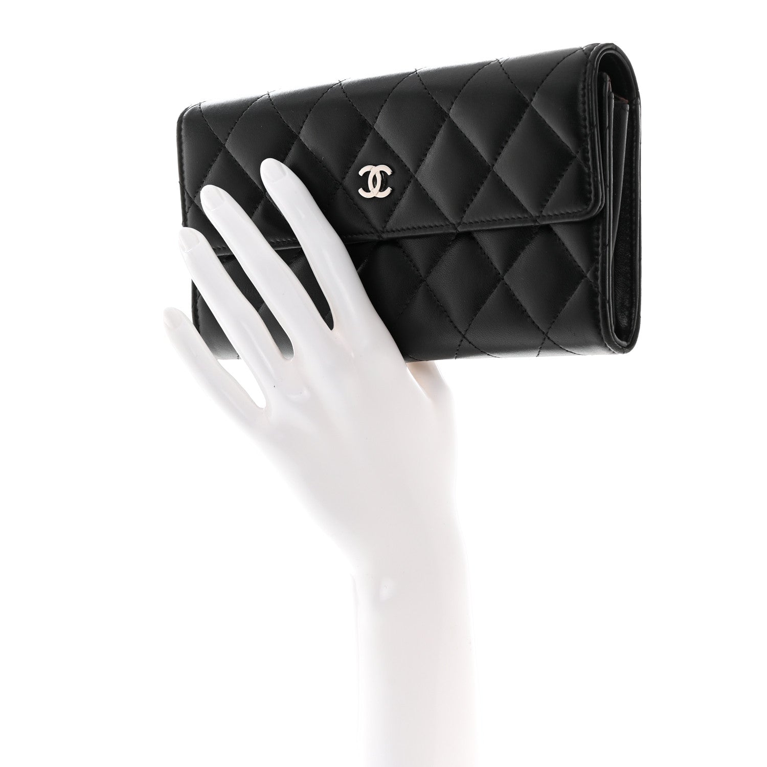 Chanel Lambskin Quilted Long Gusset Flap Wallet Black 2 of 8