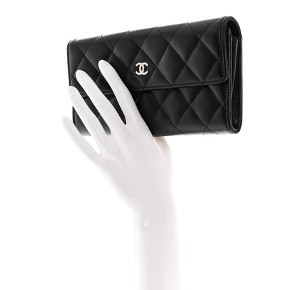 Chanel Lambskin Quilted Long Gusset Flap Wallet Black 2 of 8