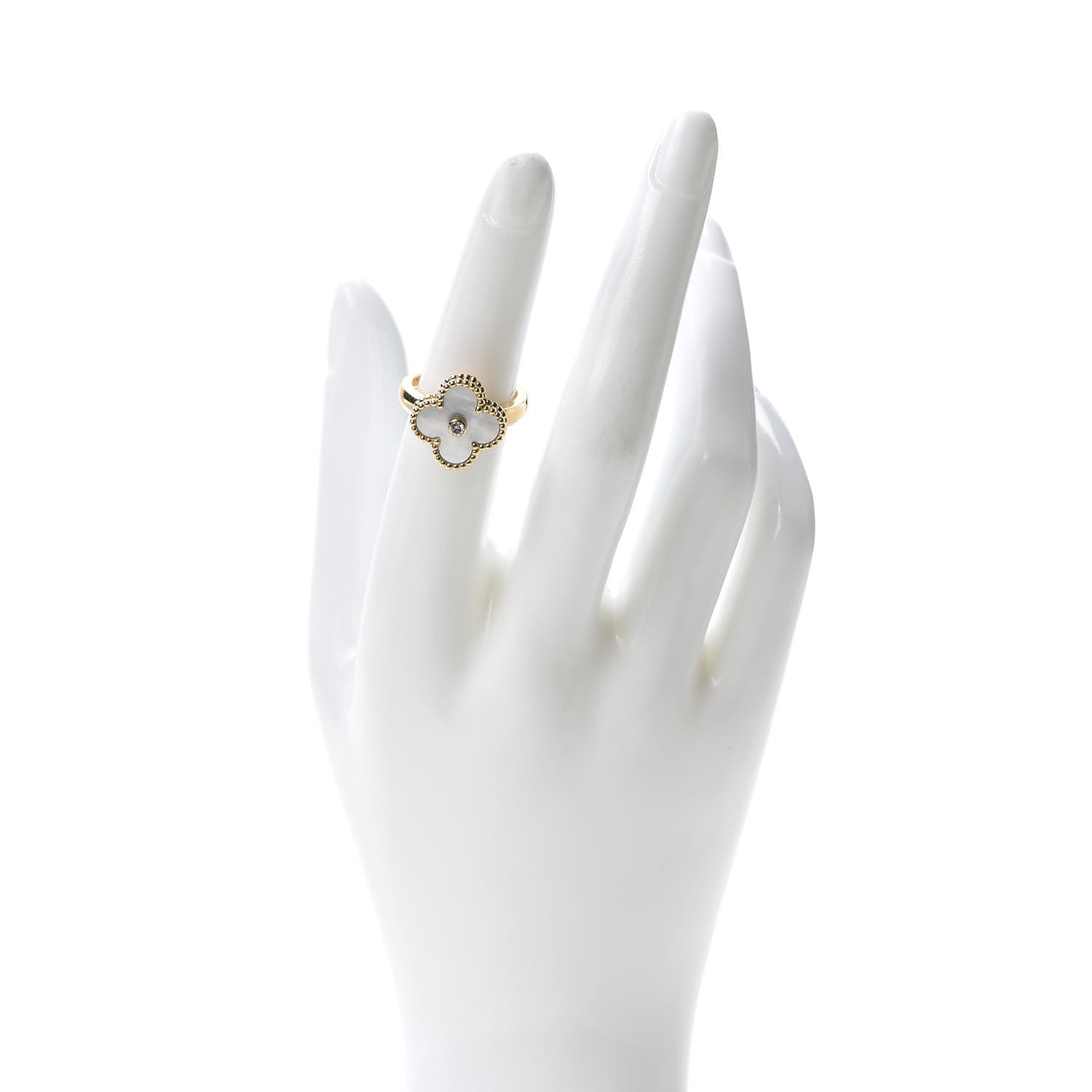Van Cleef & Arpels 18K Yellow Gold Diamond Mother of Pearl Vintage Alhambra Ring 51 5.75 2 of 6