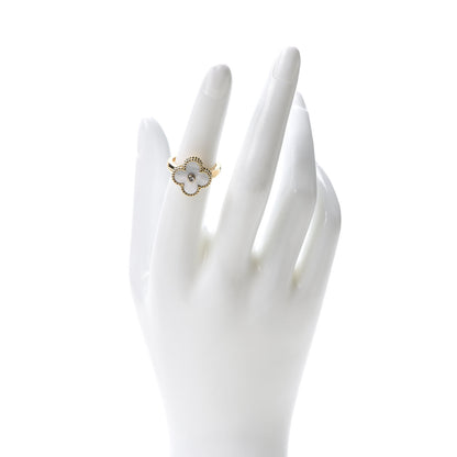 Van Cleef & Arpels 18K Yellow Gold Diamond Mother of Pearl Vintage Alhambra Ring 51 5.75 2 of 6