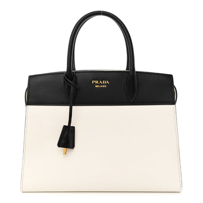 Prada Saffiano City Calfskin Medium Esplanade White Black 1 of 11