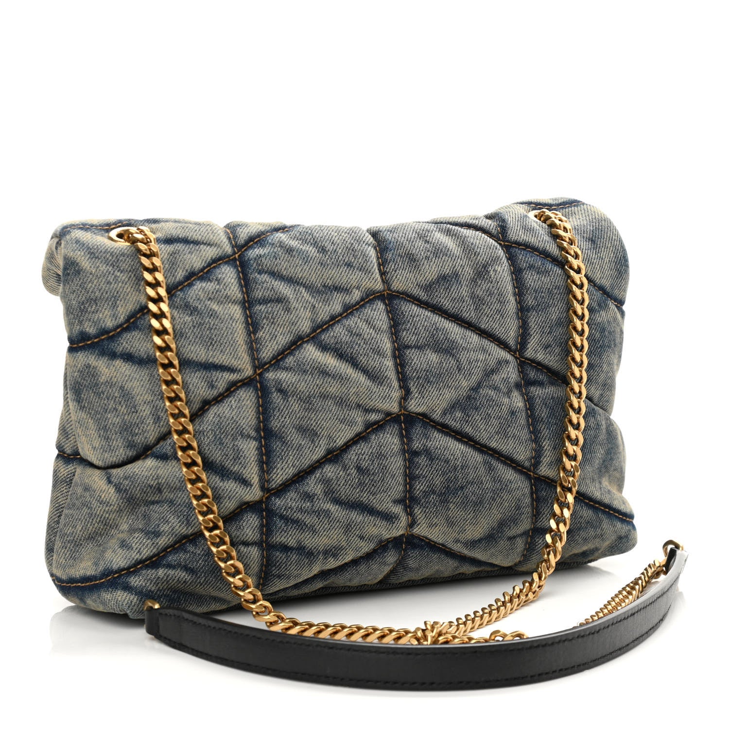 Saint Laurent Denim Quilted Toy Loulou Puffer Monogram Chain Satchel Blue Black 3 of 10