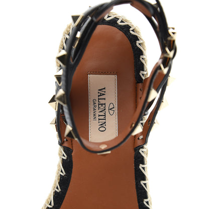Valentino Garavani Grained Calfskin Rockstud Ankle Strap Espadrille Flat Sandals 37 Black 7 of 8