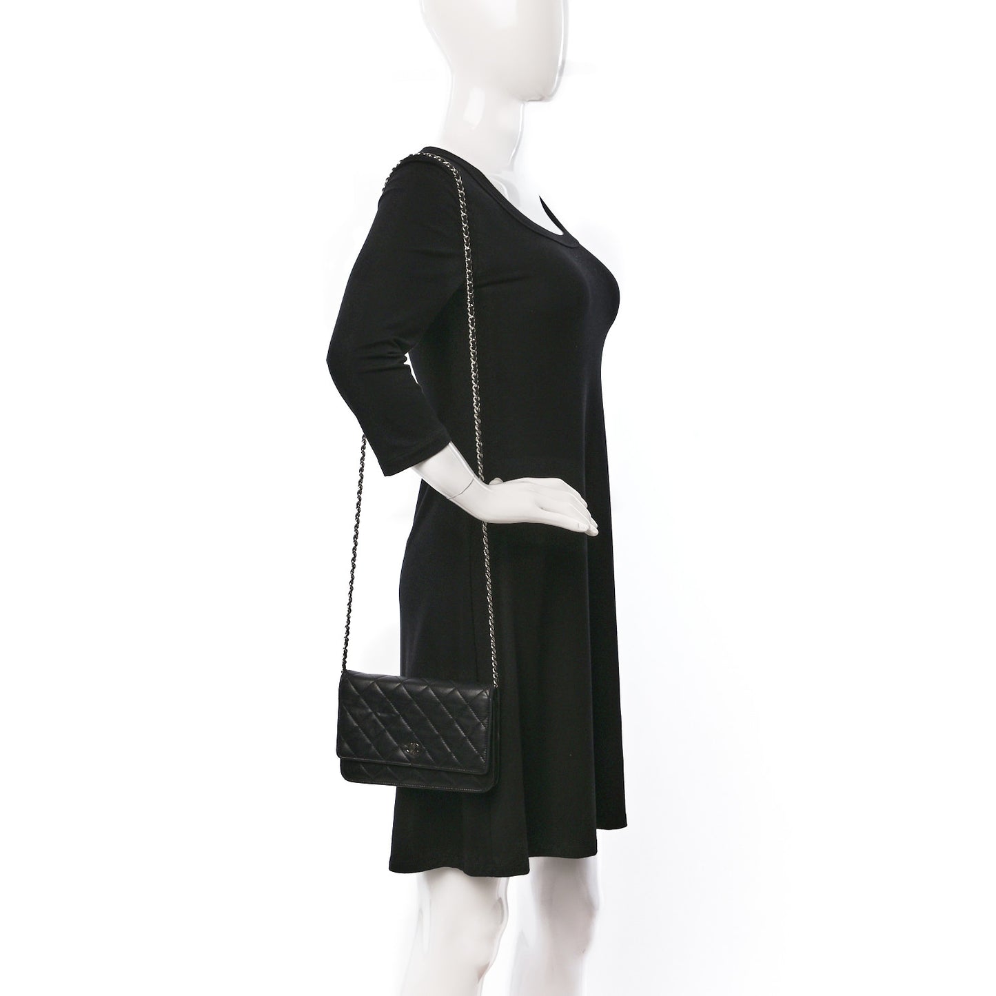 Lambskin Quilted Wallet On Chain WOC Black