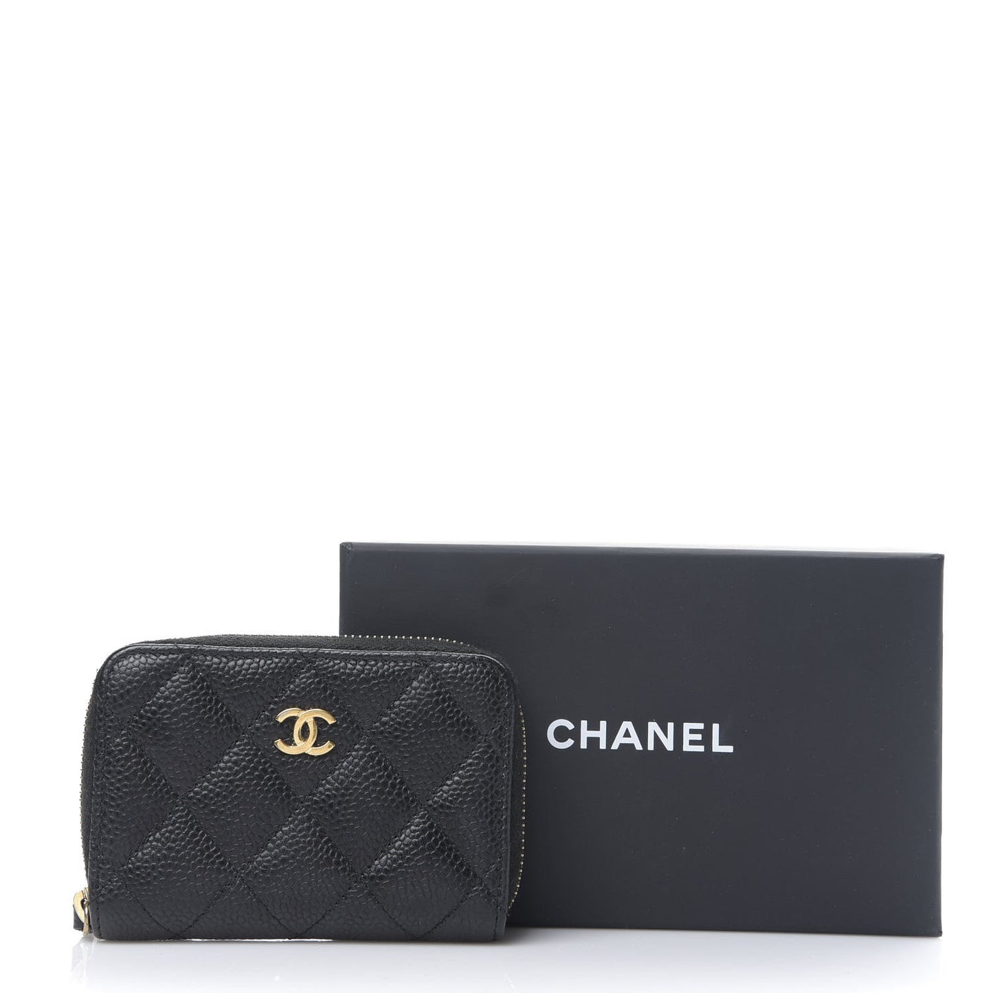 Caviar Quilted Zip Coin Purse Black