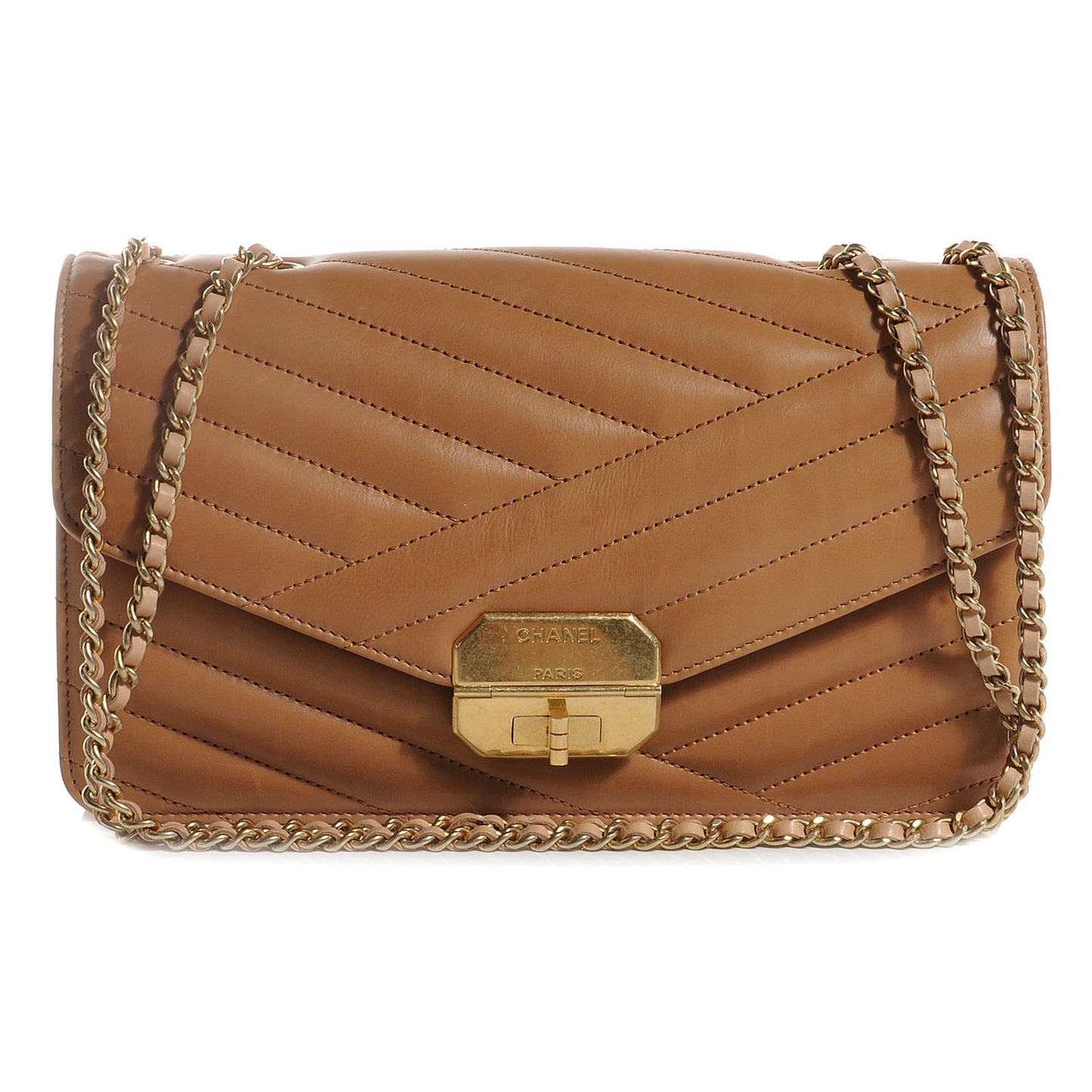 Calfskin Chevron Gabrielle Flap Brown