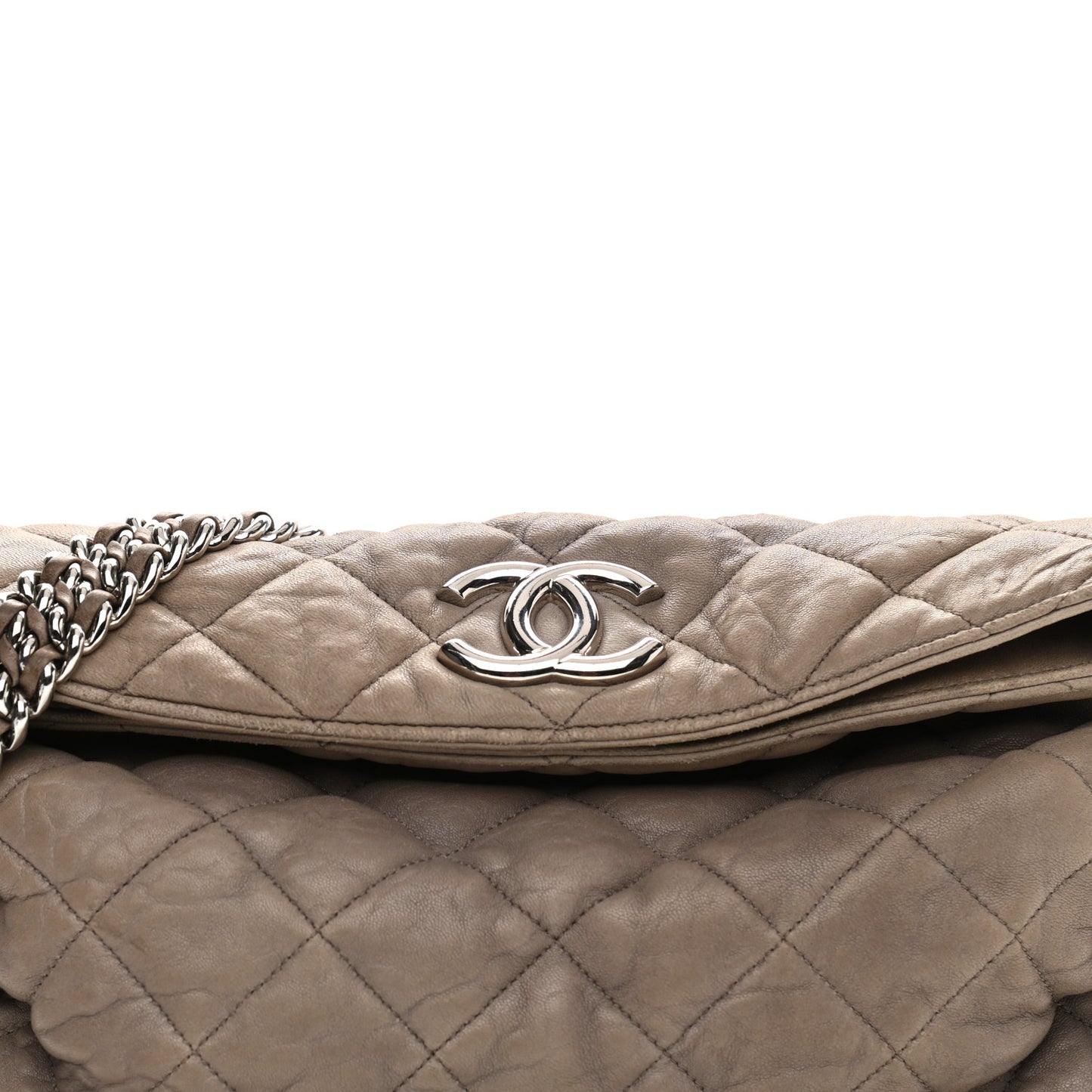 Washed Lambskin Chain Around Hobo Taupe