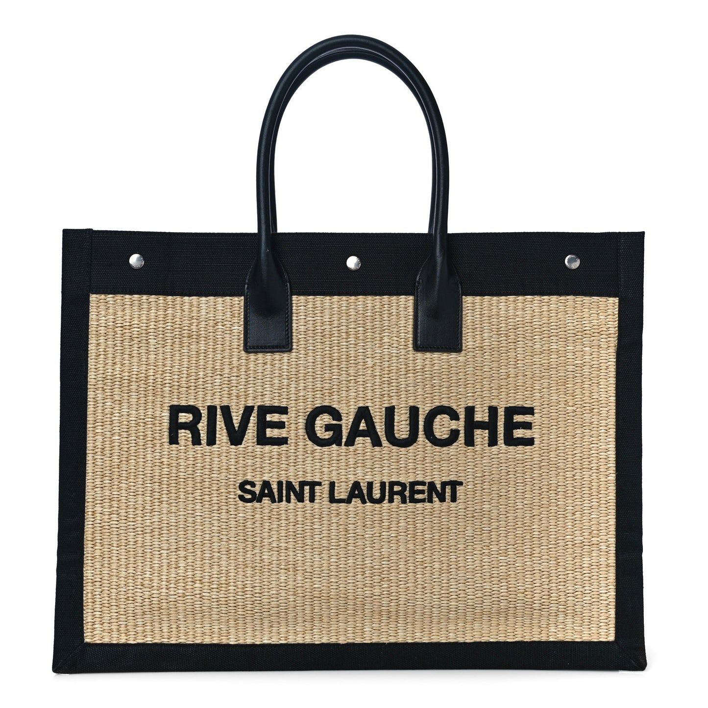 Raffia Linen Calfskin Rive Gauche Tote Naturale Black