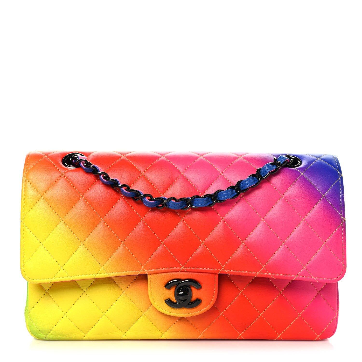 Chanel Calfskin Quilted Medium Rainbow Double Flap Multicolor 1 of 13