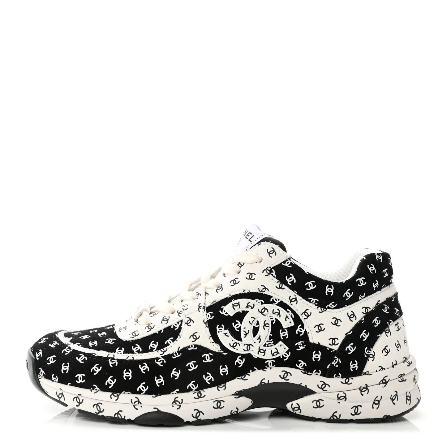 Nylon Suede Calfskin Printed CC Sneakers 39 White Black