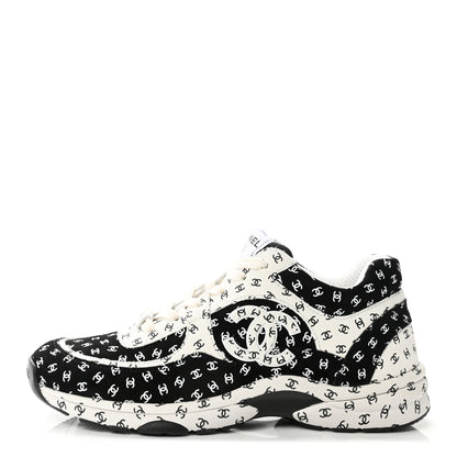 Chanel Nylon Suede Calfskin Printed CC Sneakers 39 White Black 1 of 8