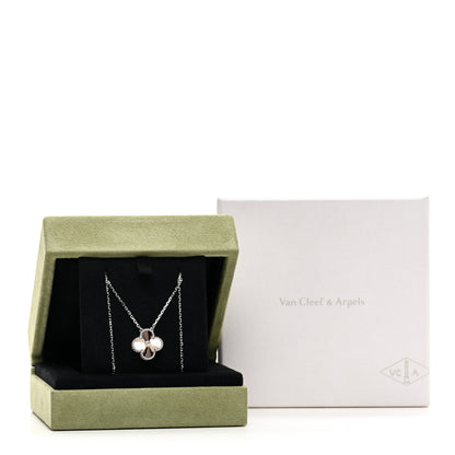 Van Cleef & Arpels 18K White Rose Gold Diamond Guilloche Vintage Alhambra Pendant Necklace 5 of 5