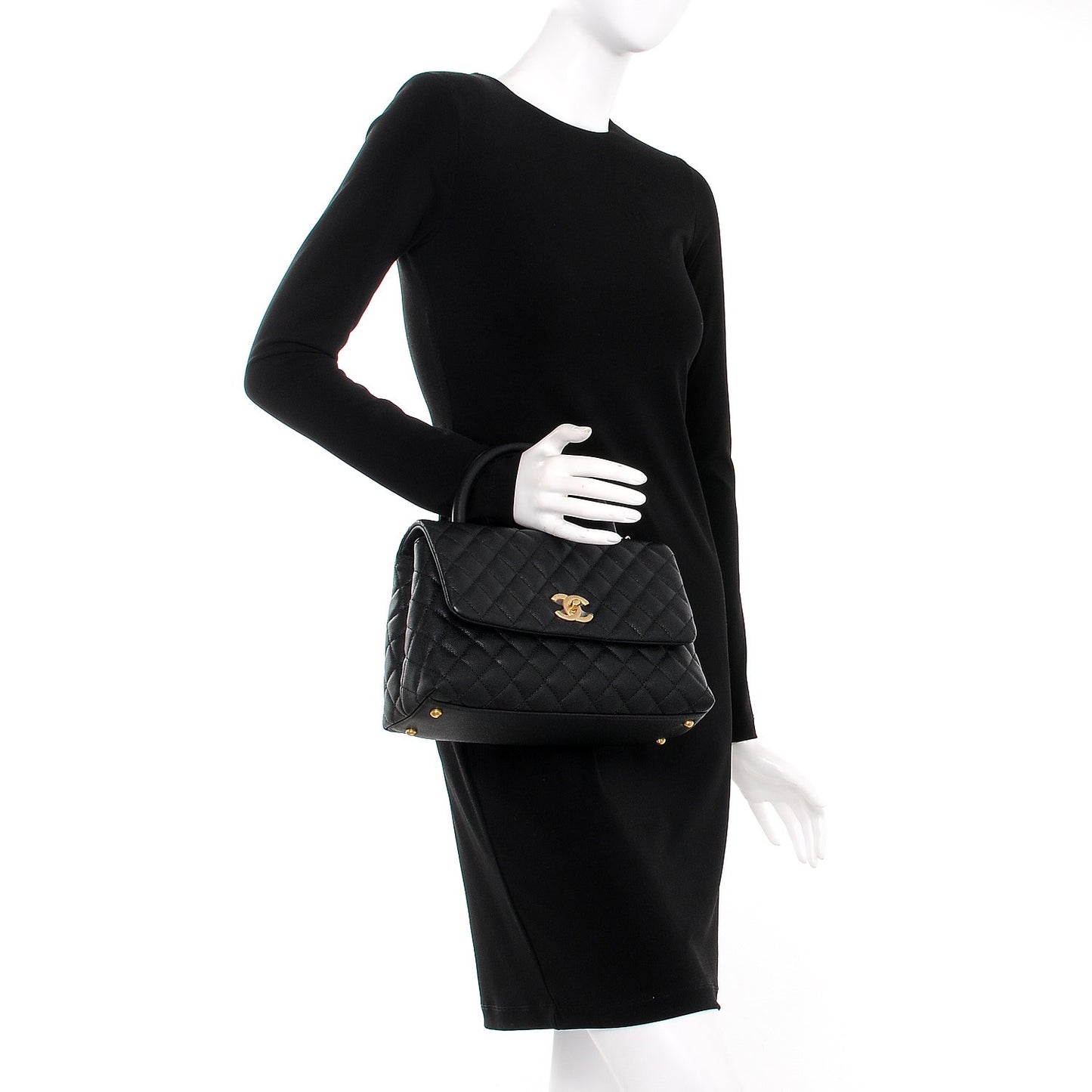 Caviar Quilted Small Coco Handle Flap Black