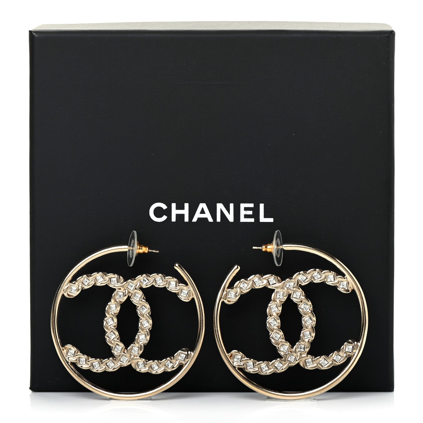 Crystal High Society CC Hoop Earrings Gold