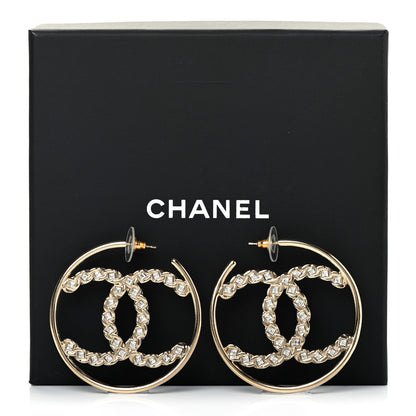 Chanel Crystal High Society CC Hoop Earrings Gold 4 of 4