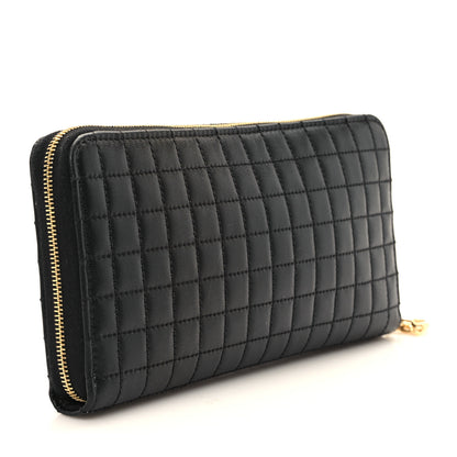 Celine Lambskin Quilted Large C Charm Zip Around Wallet Black 3 of 8