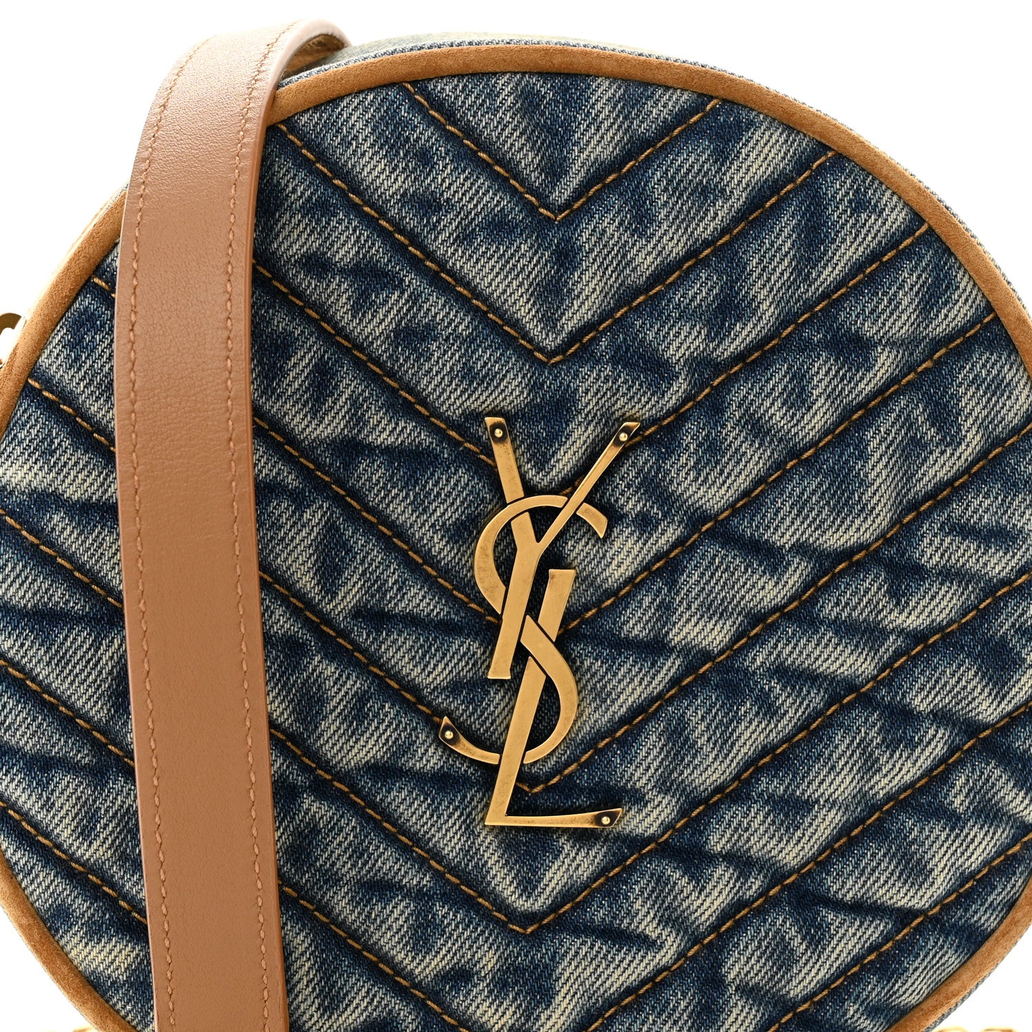 Saint Laurent Denim Quilted Monogram Round Crossbody Bag Rodeo Blue 7 of 9