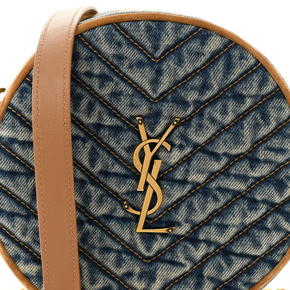 Saint Laurent Denim Quilted Monogram Round Crossbody Bag Rodeo Blue 7 of 9