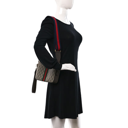 Gucci GG Supreme Monogram Textured Dollar Calfskin Web Ophidia Wristlet Shoulder Bag Beige Ebony New Acero 2 of 9