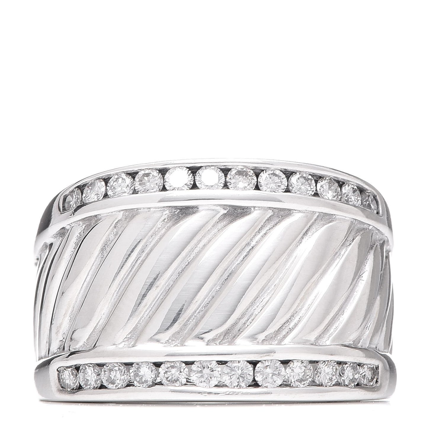 Sterling Silver Diamond Cable Cigar Band Ring 55 7.25