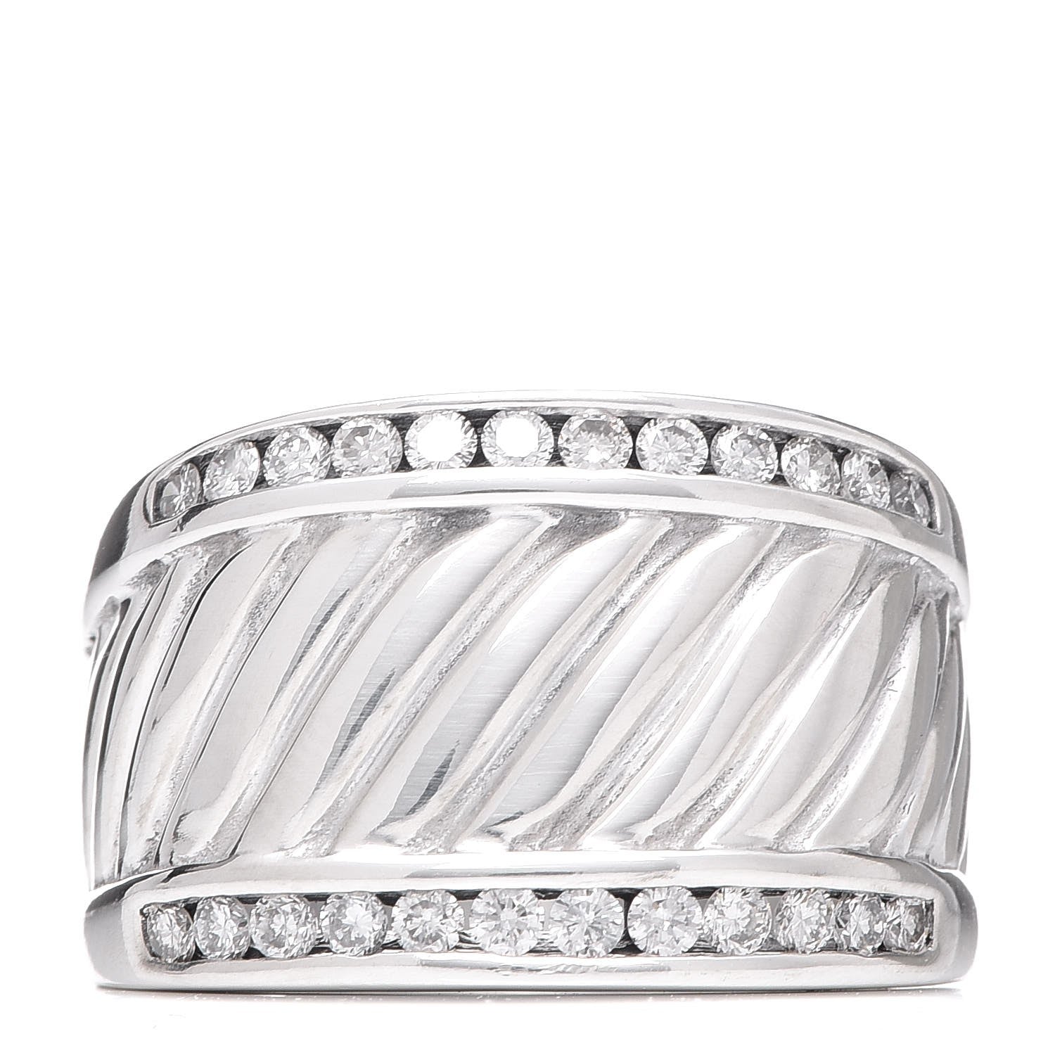 David Yurman Sterling Silver Diamond Cable Cigar Band Ring 55 7.25 1 of 10