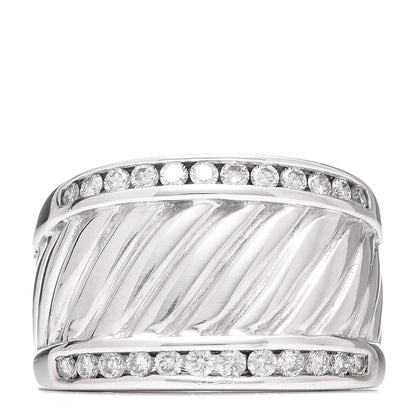 David Yurman Sterling Silver Diamond Cable Cigar Band Ring 55 7.25 1 of 10