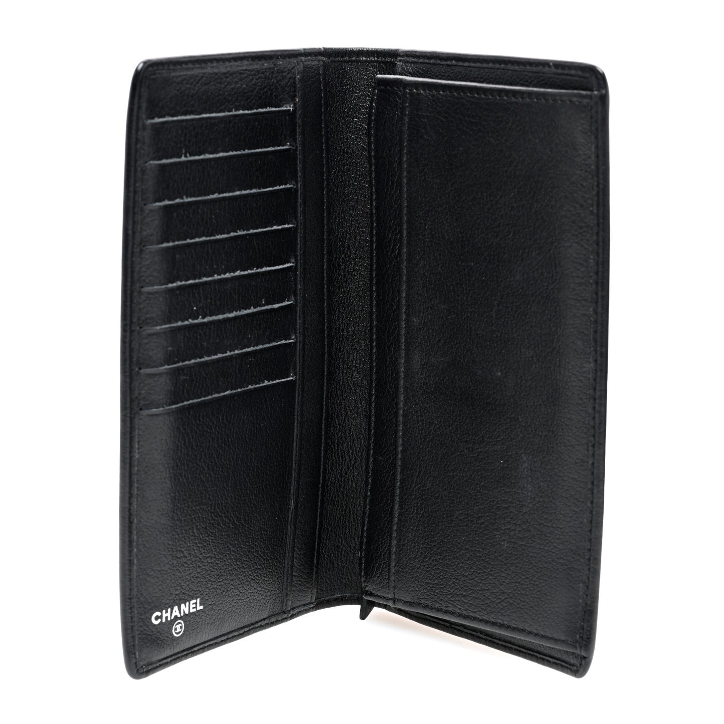 Goatskin Camellia Embossed Yen Wallet Black