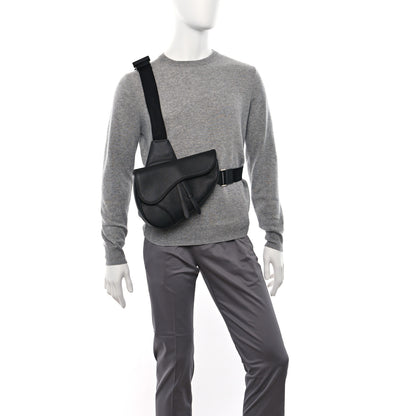 Christian Dior Grained Calfskin Mens Saddle Bag Black 2 of 7