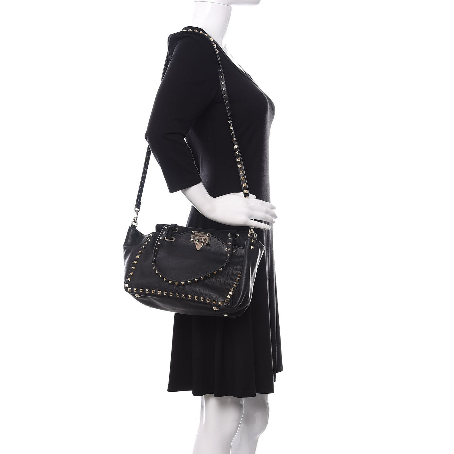 Vitello Small Rockstud Tote Black