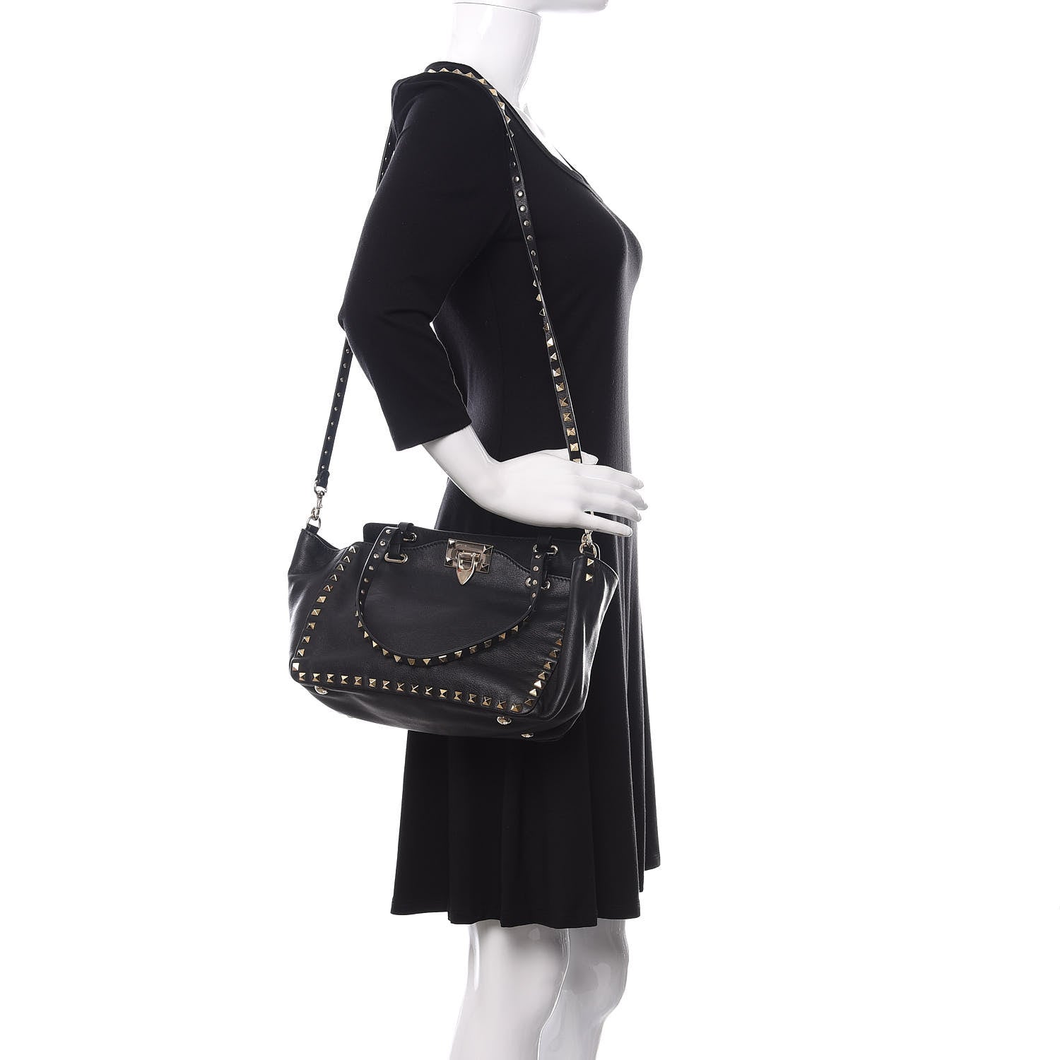 Valentino Garavani Vitello Small Rockstud Tote Black 2 of 11