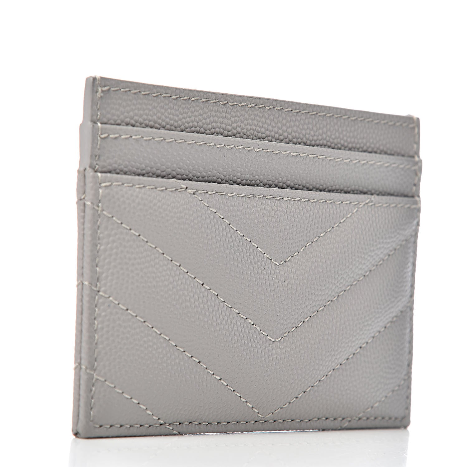 Saint Laurent Grain De Poudre Matelasse Chevron Card Case Granite 3 of 8