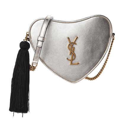 Saint Laurent Metallic Calfskin Heart Monogram Crossbody Silver 1 of 9