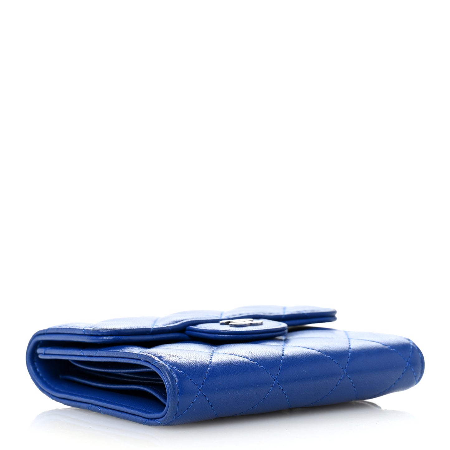 Lambskin Quilted Compact Flap Wallet Royal Blue