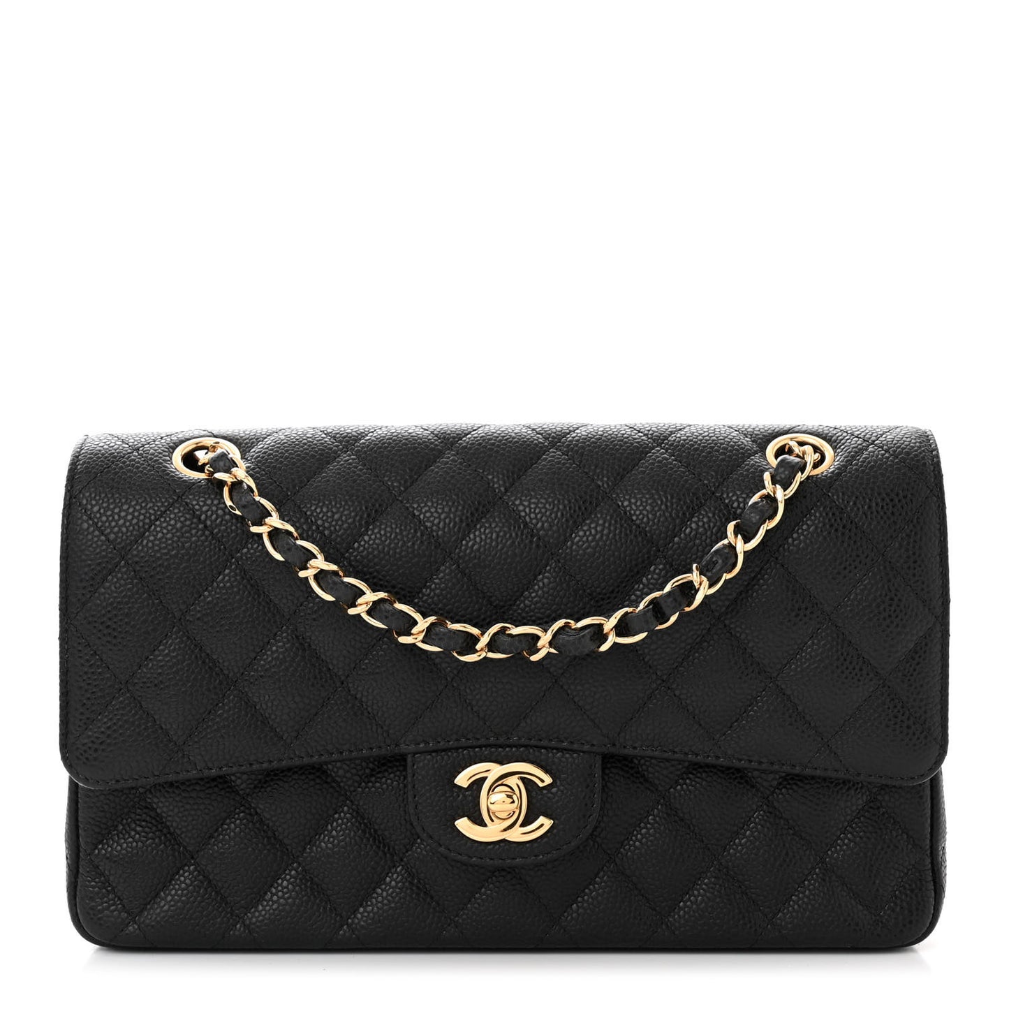 Caviar Quilted Medium Double Flap Black