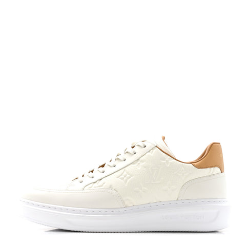 Grained Calfskin Embossed Monogram Mens Beverly Hills Sneakers 8.5 White