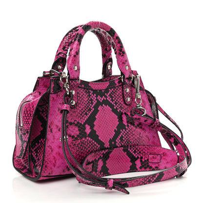 Balenciaga Calfskin Python Effect Neo Classic Silver Hardware Mini City Fuchsia Black 3 of 10