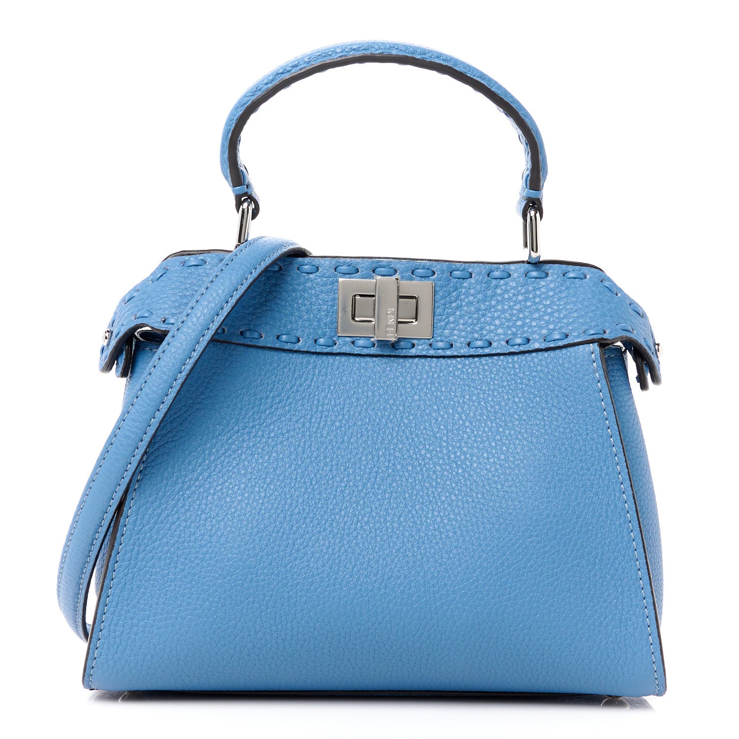 Fendi Vitello Granato Camoscio Selleria Macro Stitchings Mini Peekaboo Iconic Satchel Argento Blue 1 of 10