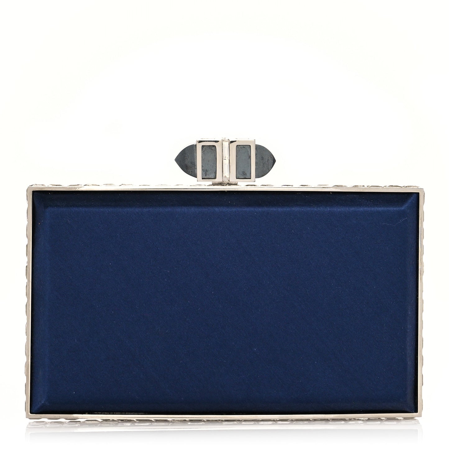 Satin Crystal Frame Coffered Evening Clutch Navy