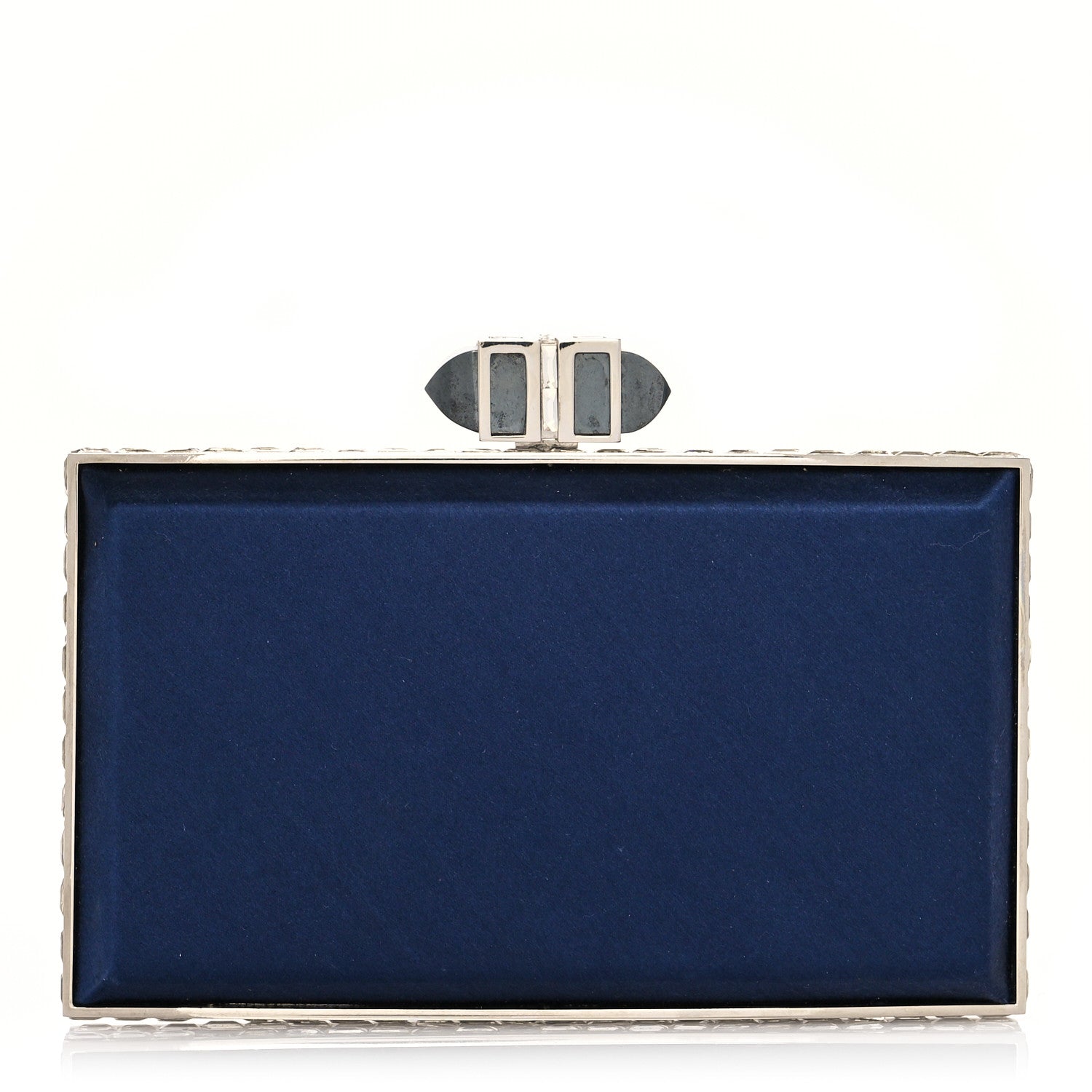 Judith Leiber Satin Crystal Frame Coffered Evening Clutch Navy 1 of 10