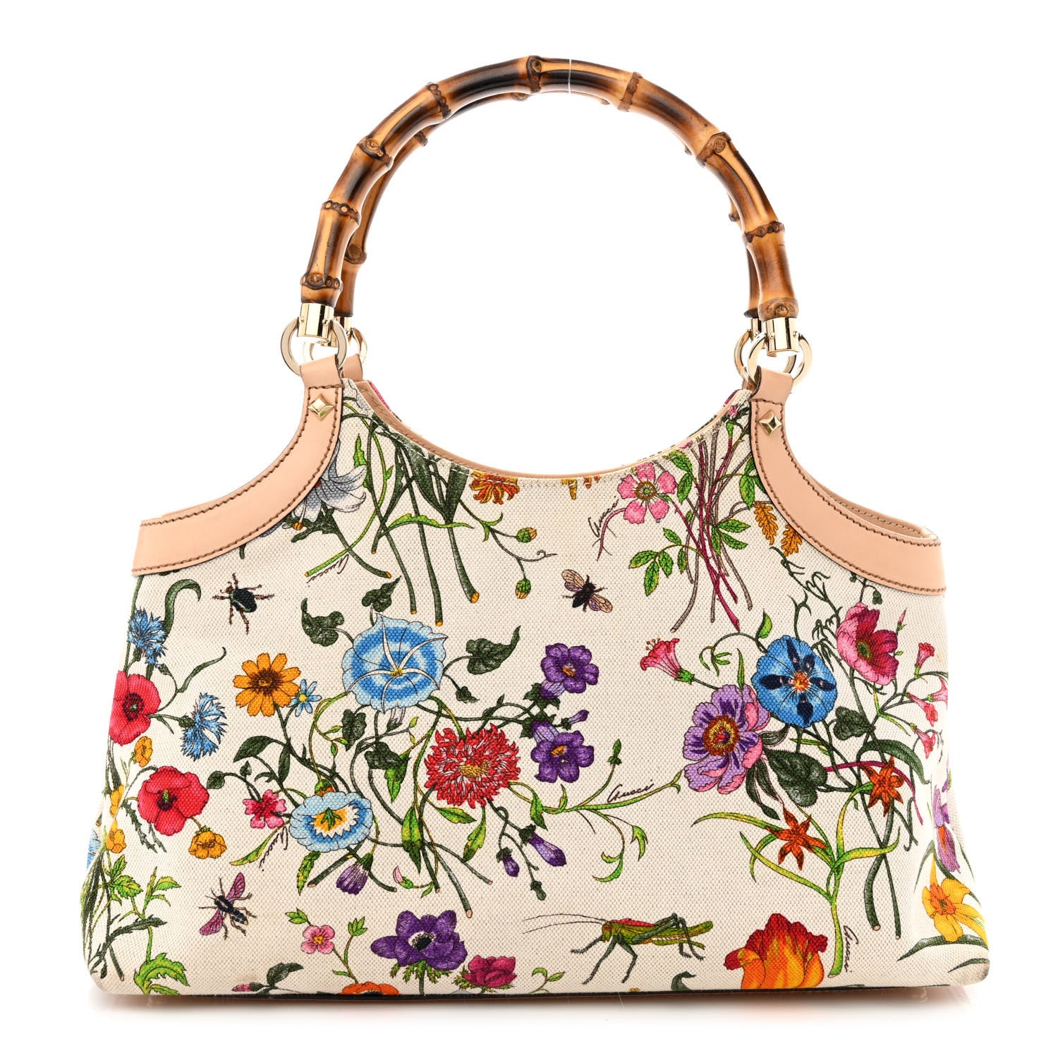 Gucci Canvas Floral Flora Bamboo Handle Bag 1 of 14