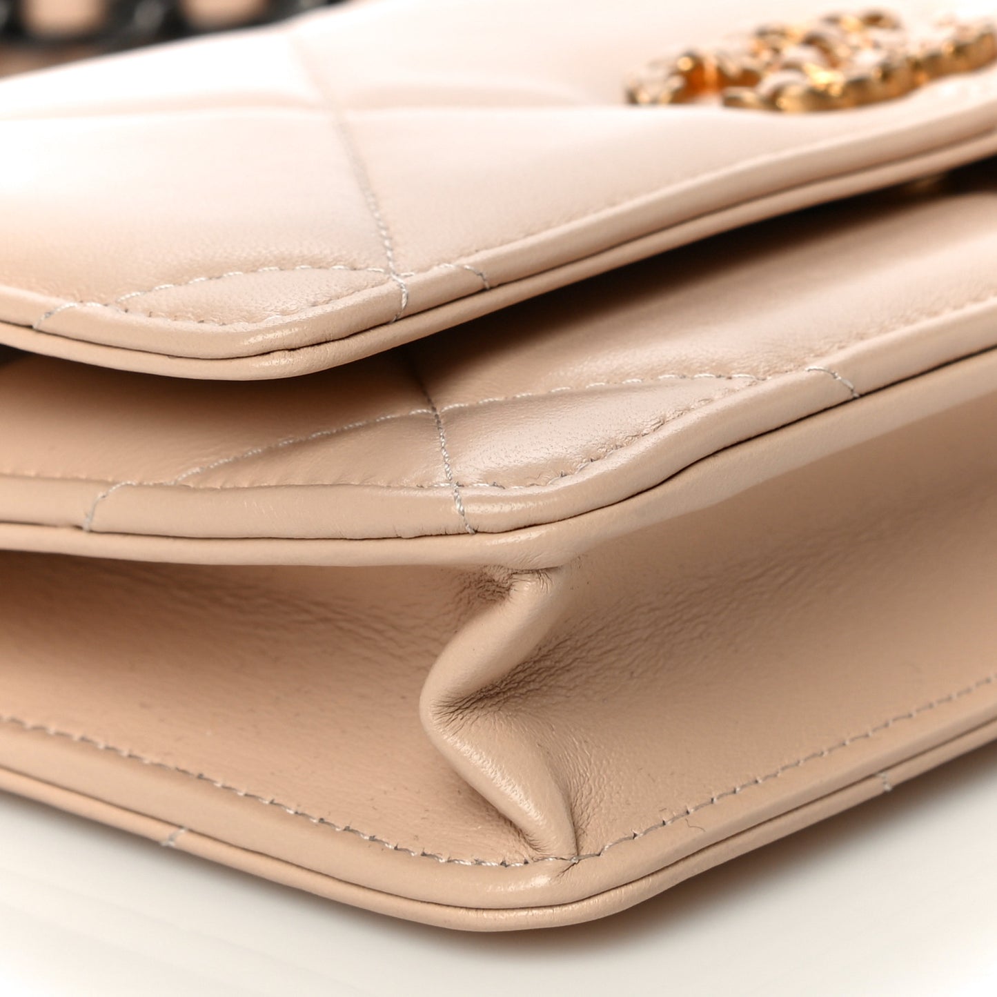 Lambskin Quilted Chanel 19 Wallet On Chain WOC Beige