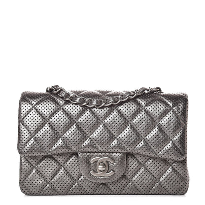 Chanel Metallic Lambskin Perforated Mini Rectangular Flap Grey 1 of 10
