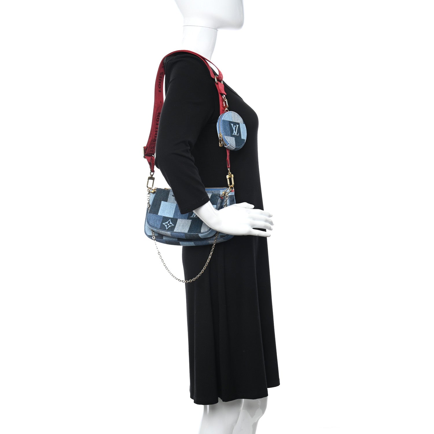 Louis Vuitton Denim Damier Monogram Patchwork Multi Pochette Accessories Blue Rouge 2 of 10