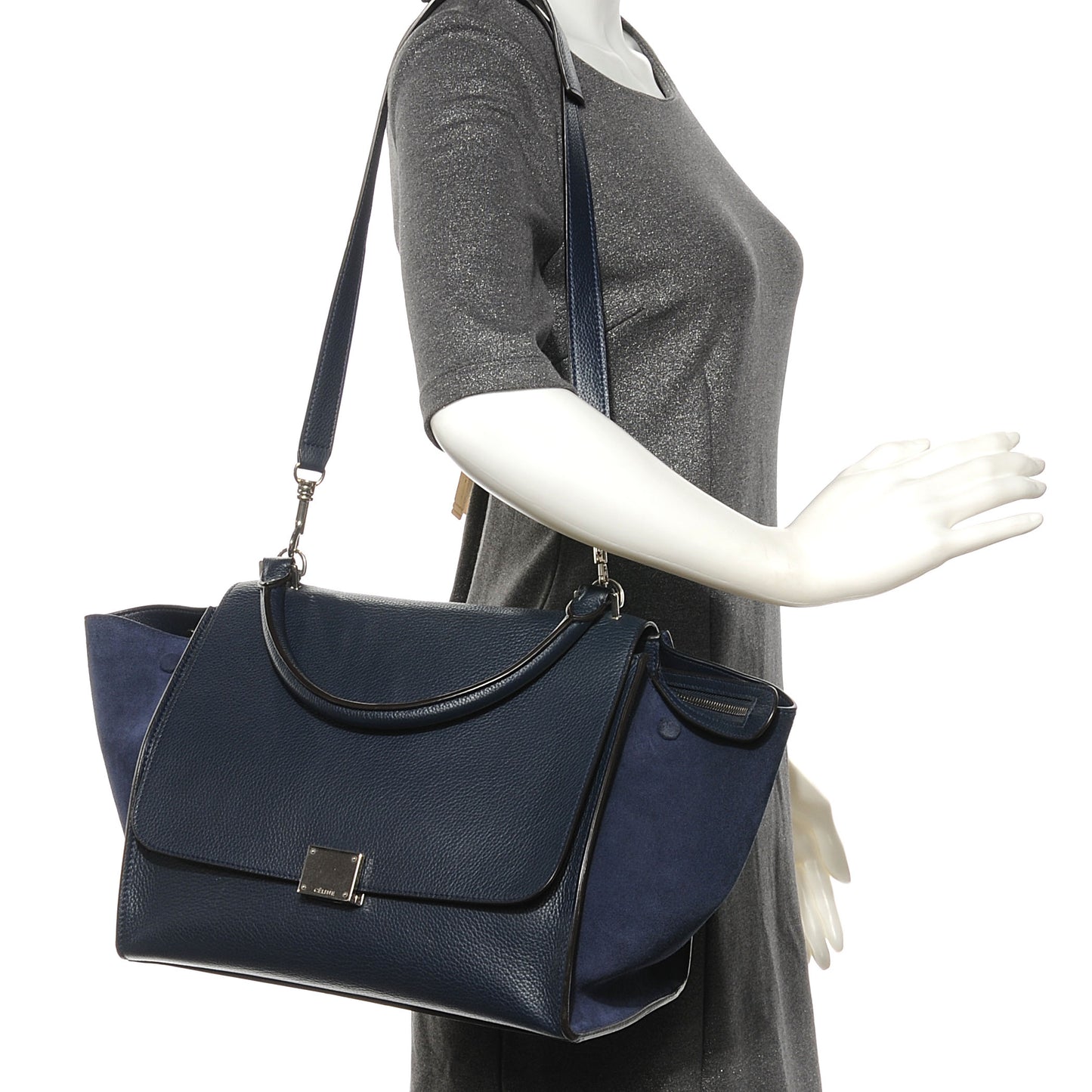 Drummed Leather and Suede Small Trapeze Navy