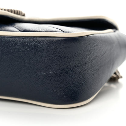 Gucci Vintage Effect Calfskin Matelasse Diagonal Super Mini Torchon GG Marmont Shoulder Bag Blue Agata Mystic White 10 of 10